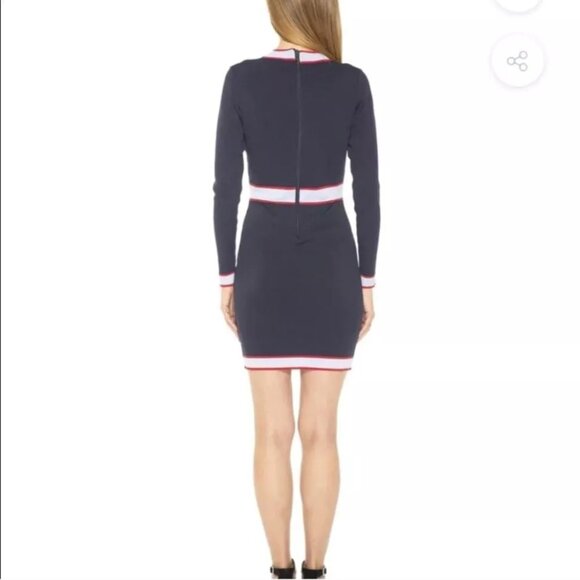 Alexia Admor Betty Dress Sz MED Navy Red & Blue Colorblock Knit Bodycon Buttons - Picture 3 of 14